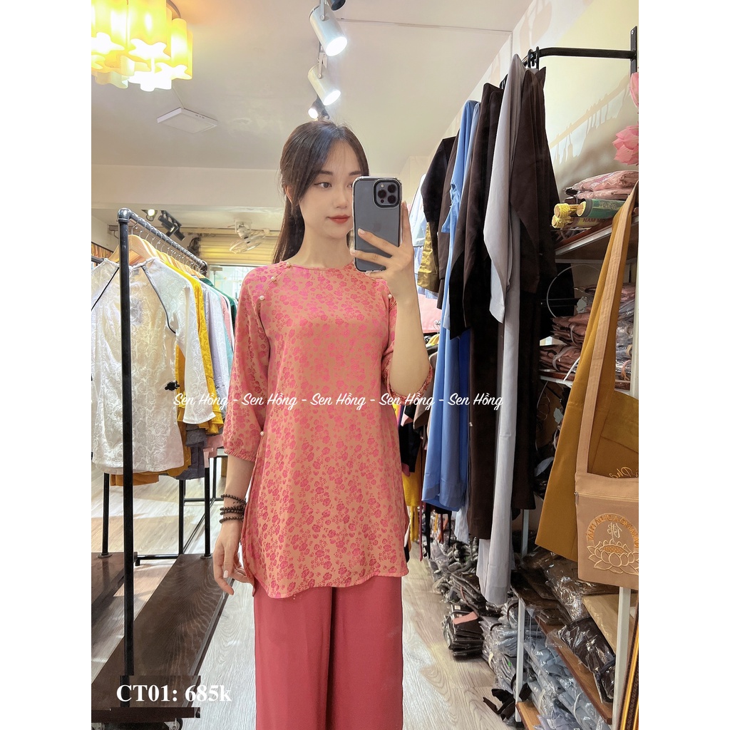 ❣️ ĐỒ LAM ĐI CHÙA GẤM THÁI TUẤN - Mẫu cách tân đính cúc ngọc sang chảnh # pháp phục quần áo Phật tử nữ cao cấp CT01