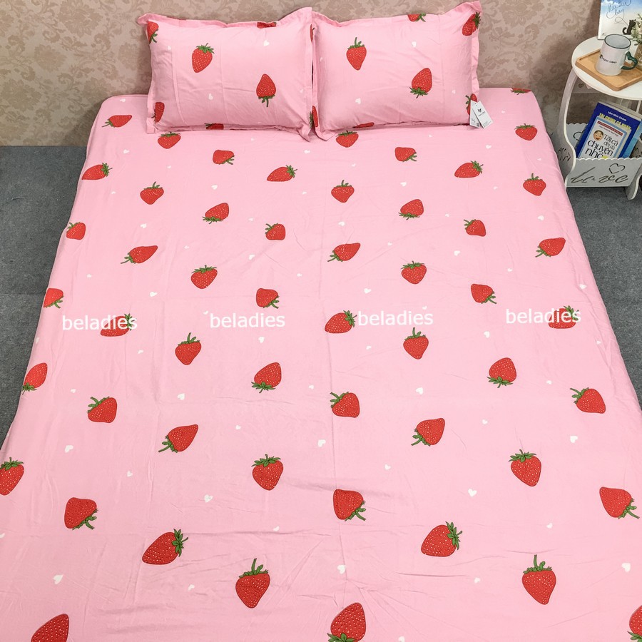 Bộ ga giường 2m2 kèm 2 vỏ gối poly cotton drap bo chun bọc đệm 2m