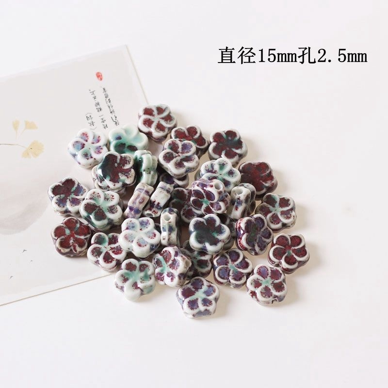 Bộ 5 hạt cườm hình bông hoa tự làm vòng đeo tay xinh xắn đáng yêu bằng sứ