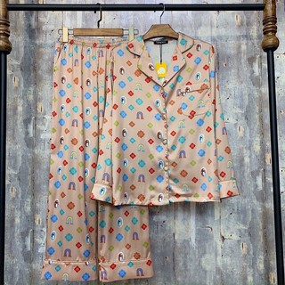 BỘ PIJAMA NÂU HỌA TIẾT- HÀNG QUẢNG CHÂU CAO CẤP