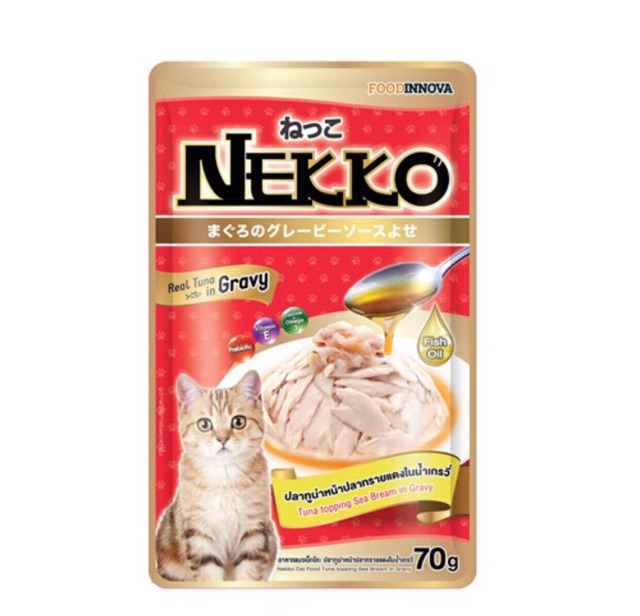 Nekko salmon in gravy 70g Thức ăn ướt pate cho mèo vị cá hồi