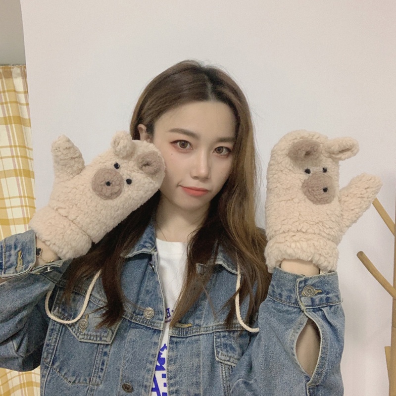 Đôi Găng Tay Len Hở Ngón Dễ Thương Mang Ấm Cho Nữ