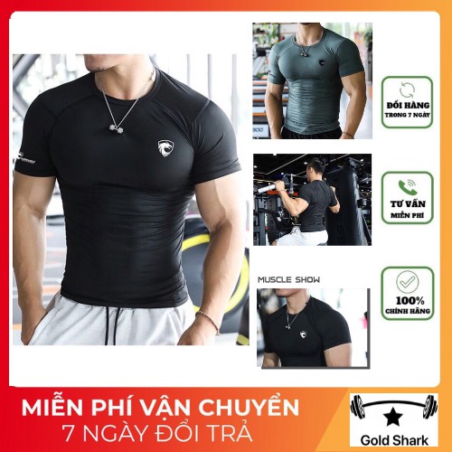 Áo Ngắn Tay Tập Gym Nam Gold Shark, Logo cá tính