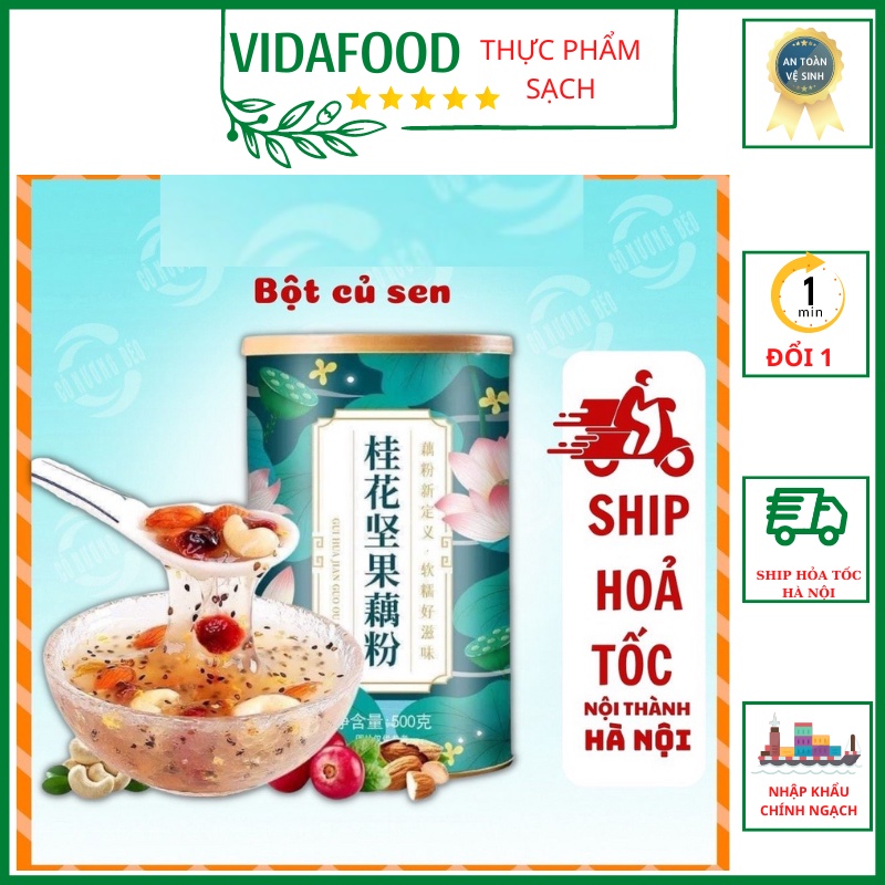 Bột Củ Sen Nội Địa, Bột Củ Sen Mix Hạt Dinh Dưỡng, Bột Củ Sen Mix Hạt Dưỡng Nhan Ăn Kiêng Hũ 500g Hàng Nhập Khẩu Ship HN