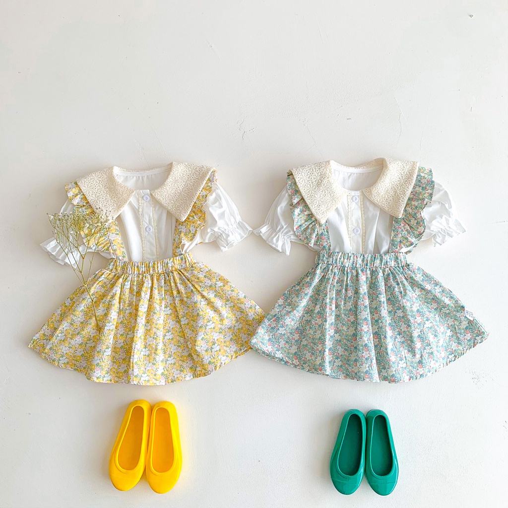Set Áo Sơ Mi Trắng + Váy Yếm Công Chúa Cho Bé Gái