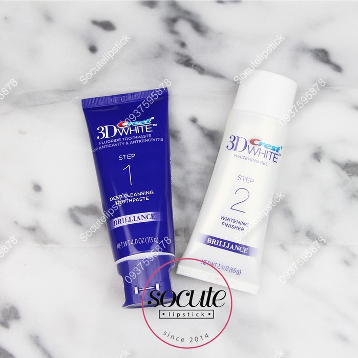 Set Kem Đánh Răng Crest 3D White Brilliance Whitening 2- Step