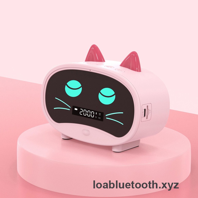 Loa bluetooth mini JM02 chính hãng giá rẻ đồng hồ báo thức hình tai mèo dễ thương, bass mạnh, pin 8 giờ