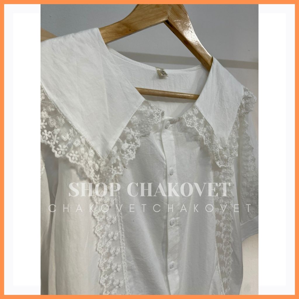 Áo sơ mi nữ cổ bẻ viền ren A827 tay ngắn màu trắng phối ren dọc áo phía trước đẹp sang trọng dễ thương style Hàn Quốc