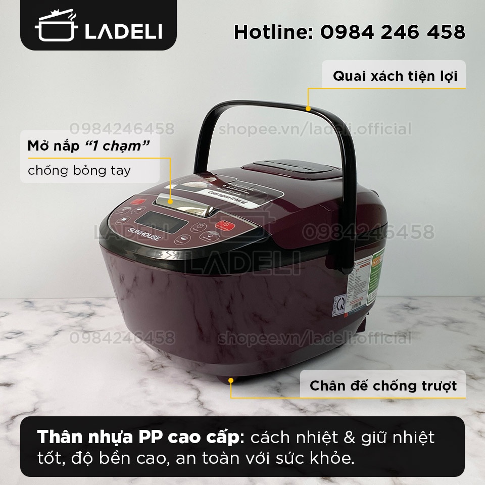 [Mã ELHADEV giảm 4% đơn 300K] Nồi cơm điện tử 1.8L SUNHOUSE SHD8909 đa năng