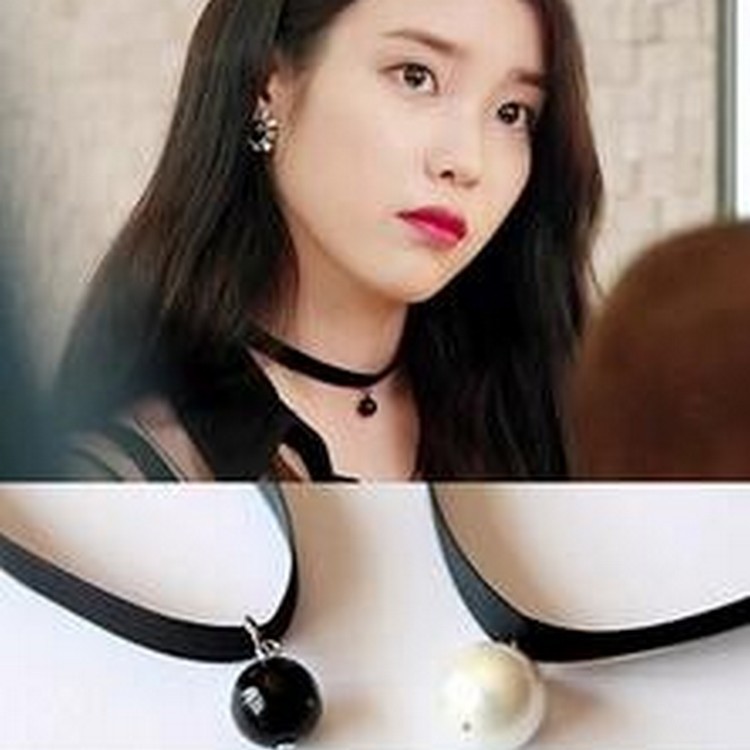 Vòng cổ, Choker bản to đính hạt ngọc trai nhân tạo đen cá tính