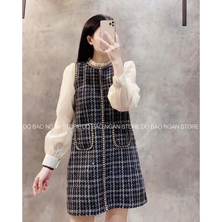 VÁY DẠ TWEED PHA TAY TƠ BỒNG