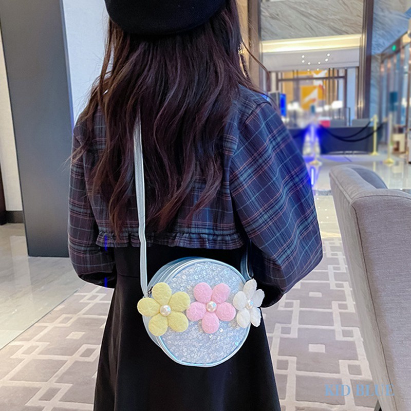 Túi Đeo Chéo Hình Tròn Nhỏ Đính Hoa Lấp Lánh Dễ Thương Thời Trang Cho Bé Gái