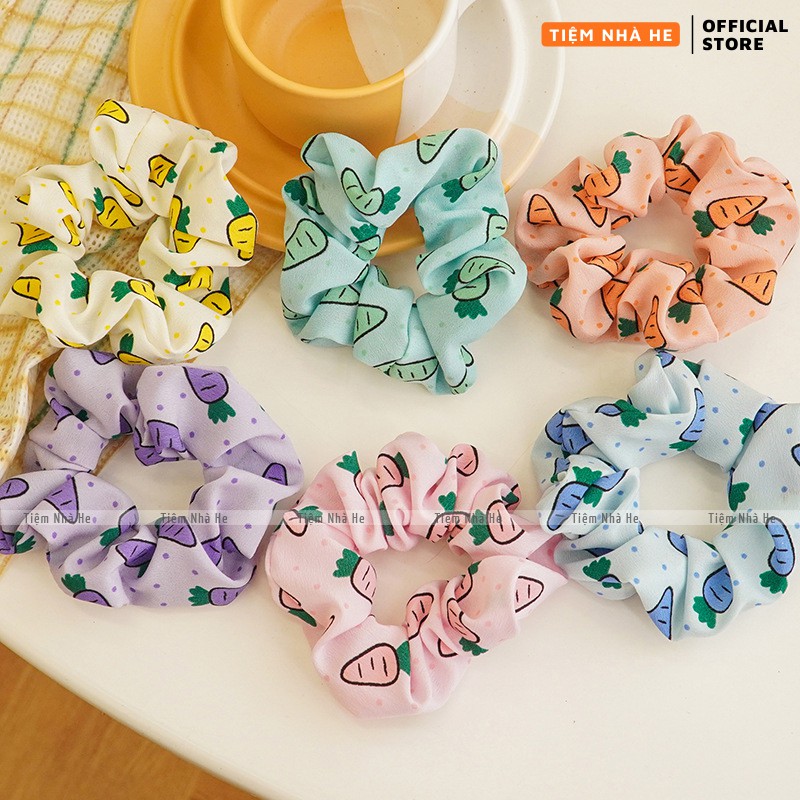 Dây buộc tóc scrunchies vải lụa đẹp hot trend phong cách ulzzang Hàn Quốc cột tóc cho bé gái