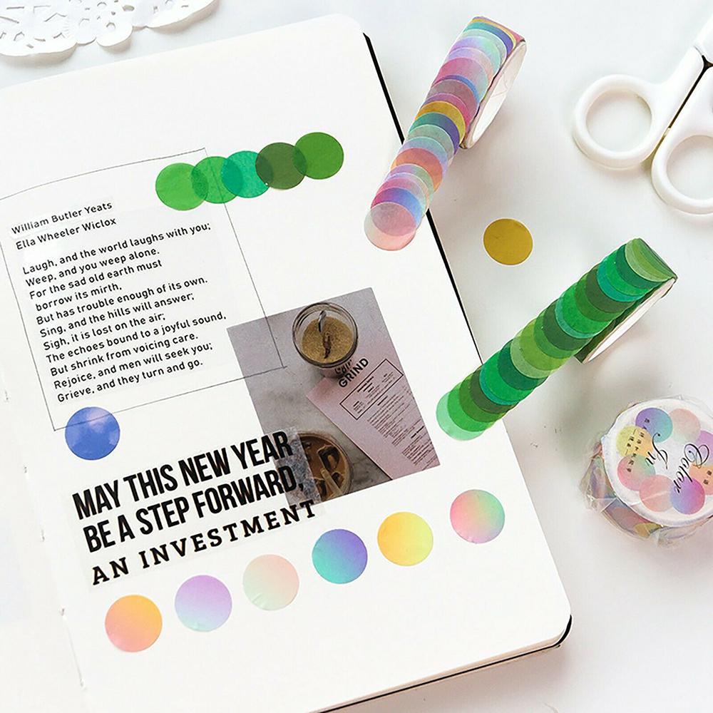 Set 100 Cuộn Băng Dính Washi Hình Tròn Nhiều Màu Trang Trí Sổ Tay Nhật Bản DIY
