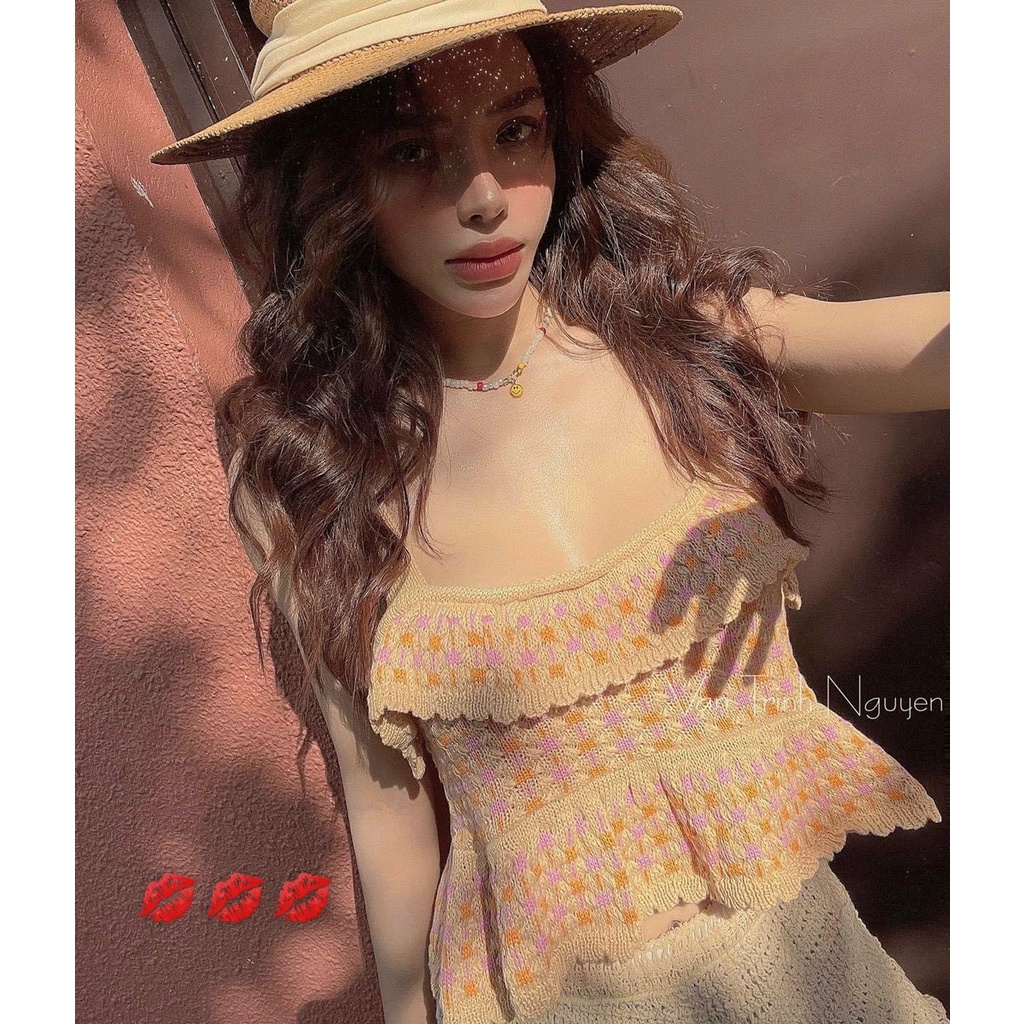 Áo 2 dây len hoa bèo ngực hot