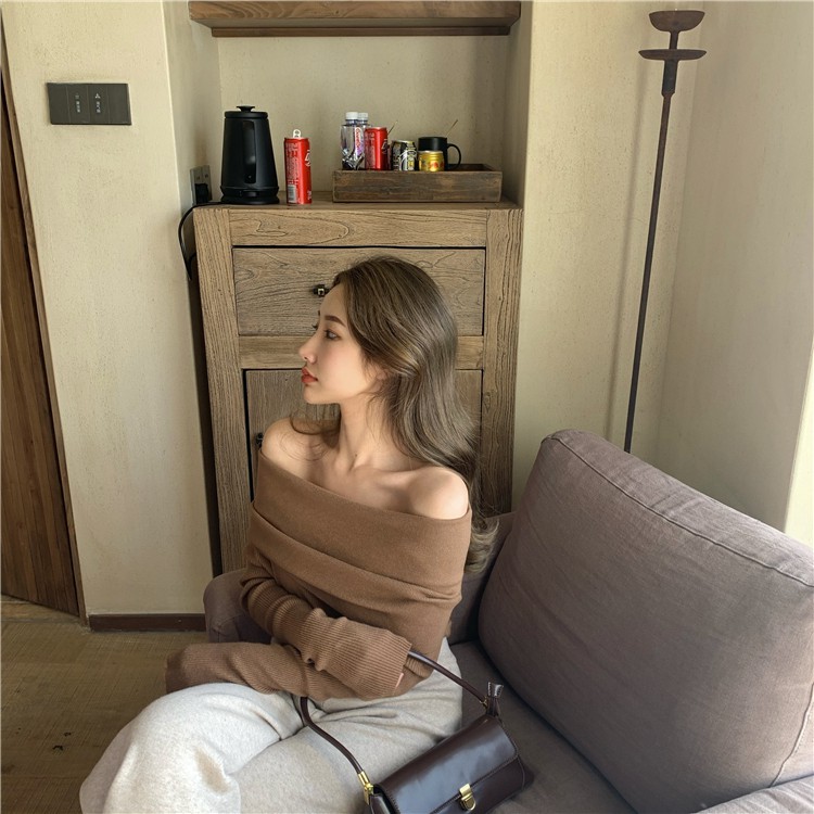 Áo sweater dệt kim trễ vai tay dài trẻ trung cho phái đẹp | BigBuy360 - bigbuy360.vn