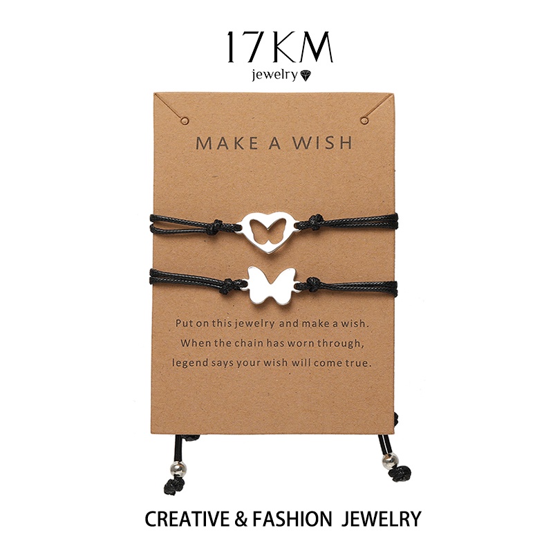 Vòng tay 17KM bằng thép không gỉ thiết kế rỗng hình bướm đơn giản cho cặp đôi