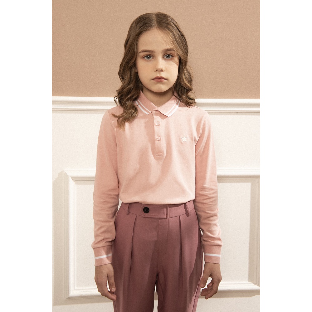 Áo polo dài tay unisex 137KIDS thiết kế chất cotton cao cấp màu hồng sao dễ thương