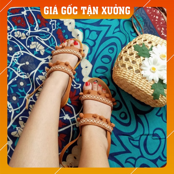 Giày sandal thổ cẩm 2 quai ngang phong cách boho hình chụp thật [HÀNG CÓ SẴN]