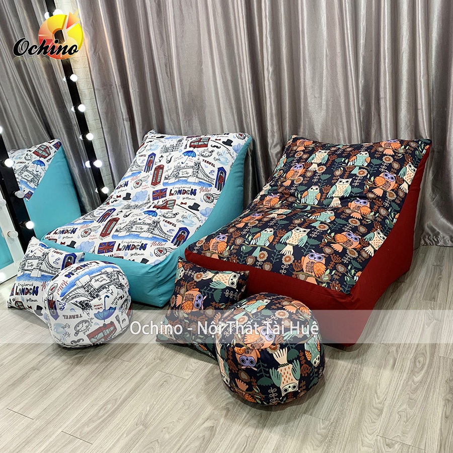 Ghế Lười Hạt Xốp Dáng Sofa Bệt Phong Cách Hiện Đại Gồm 3 Món Size To (Đủ Cả Lõi Xốp)