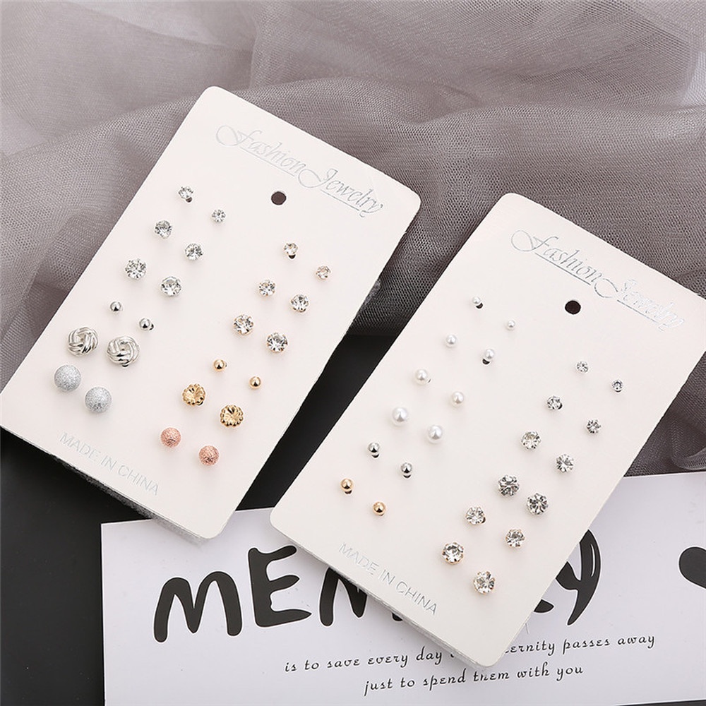 Set 12 đôi khuyên tai nhỏ đính hạt ngọc trai thời trang dành cho nữ