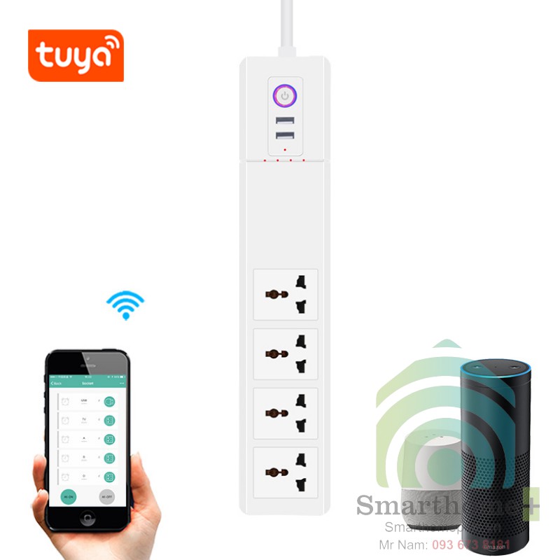 Ổ Cắm 4 Cổng Kéo Dài Công Suất Lớn Điều Khiển Qua Wifi Tuya TC4