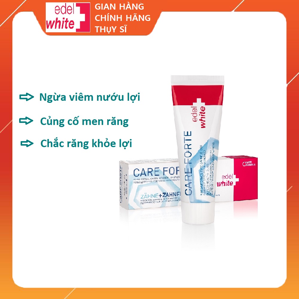 Kem đánh răng ngừa viêm nướu, ngăn mảng bám, ngừa sâu răng, thơm miệng,ngừa tụt lợi edelwhite Care Forte, 75ml, Thụy Sĩ