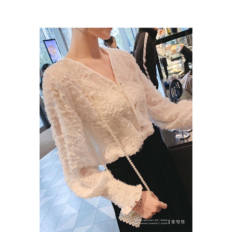 Áo sơ mi công sở nữ ren đẹp kiểu Hàn Quốc tay dài bánh bèo tiểu thư form rộng bigsize k2t3-5