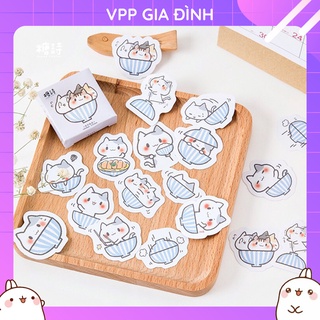 Hộp 45 Nhãn Dán Sticker Trang Trí Hộp Mèo Và Chén Cơm