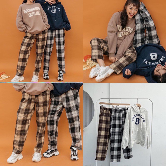 Quần Ống Rộng Dáng Suông Kẻ Ca rô - Quần Culottes Cạp Cao Có Cúc Siêu Hack Dáng-HươngSu (Q058)