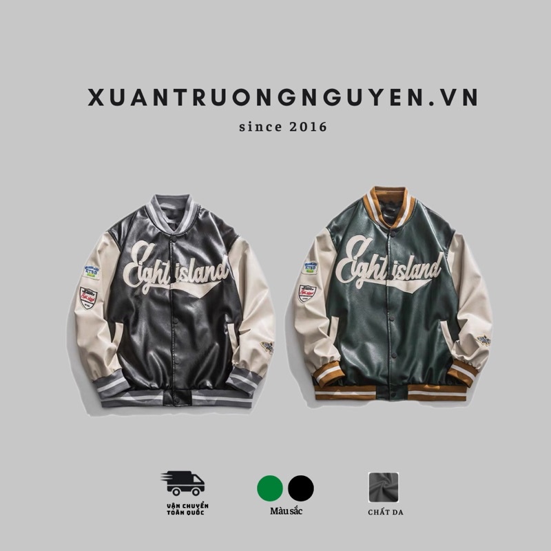 Áo khoác da bomber varsity jacket nam nữ EIGT thêu chữ cực chất [ Có ảnh thật phía sau ]