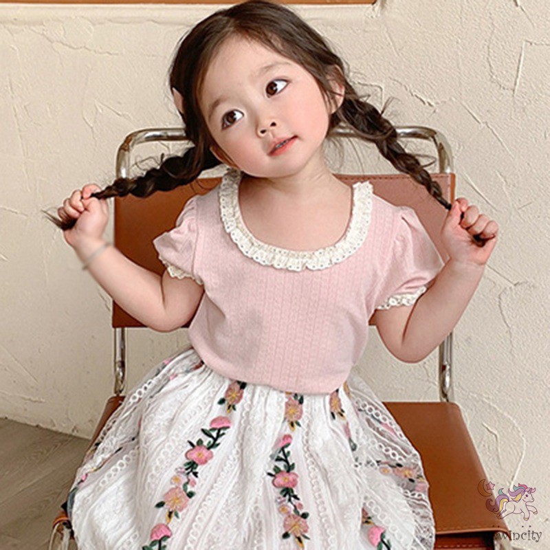 Áo Dệt Kim Tay Ngắn Cổ Tròn Phong Cách Hàn Quốc Cho Bé