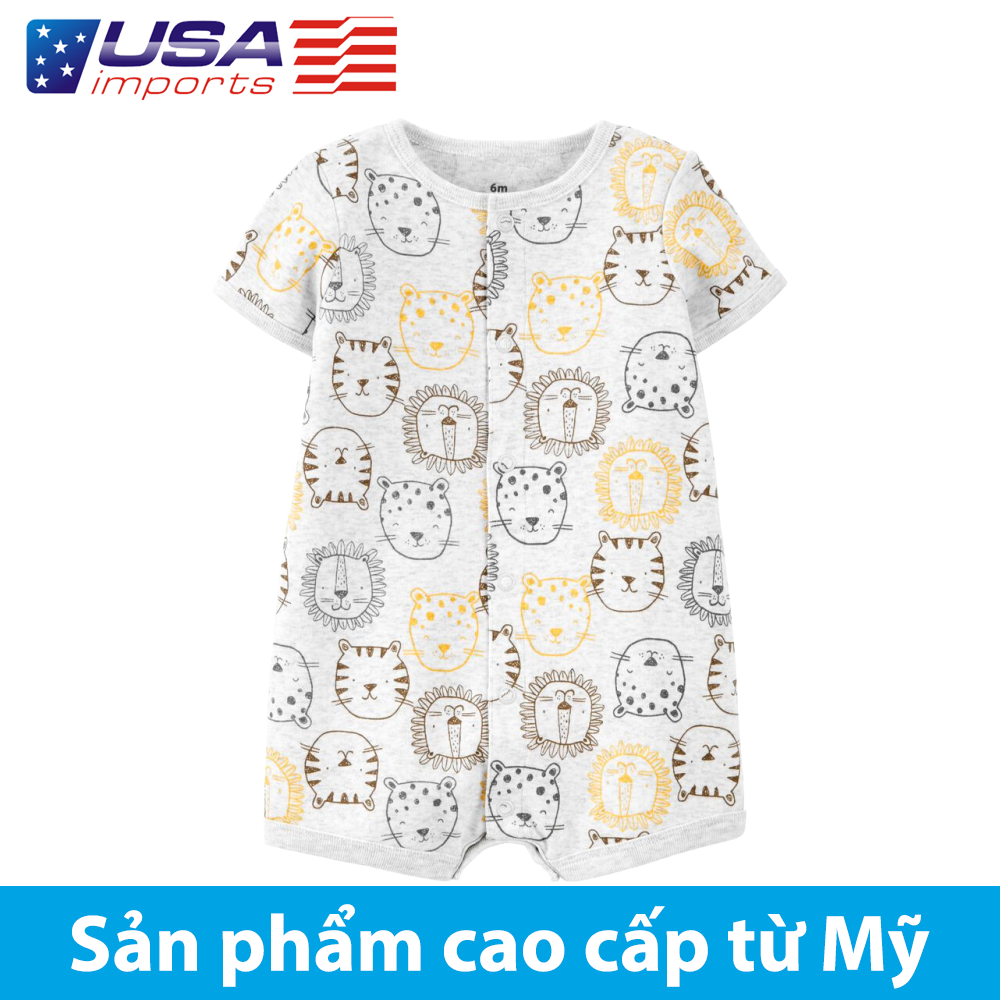 Áo liền thân dạng đùi cotton xám hoạ tiết sư tử Car-tờ Auth Từ Mỹ (1K523010)