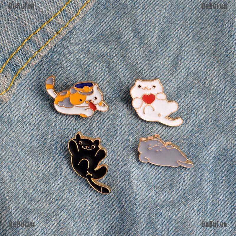Bộ 4 Ghim Cài Hình Mèo Hoạt Hình Tráng Men Dễ Thương