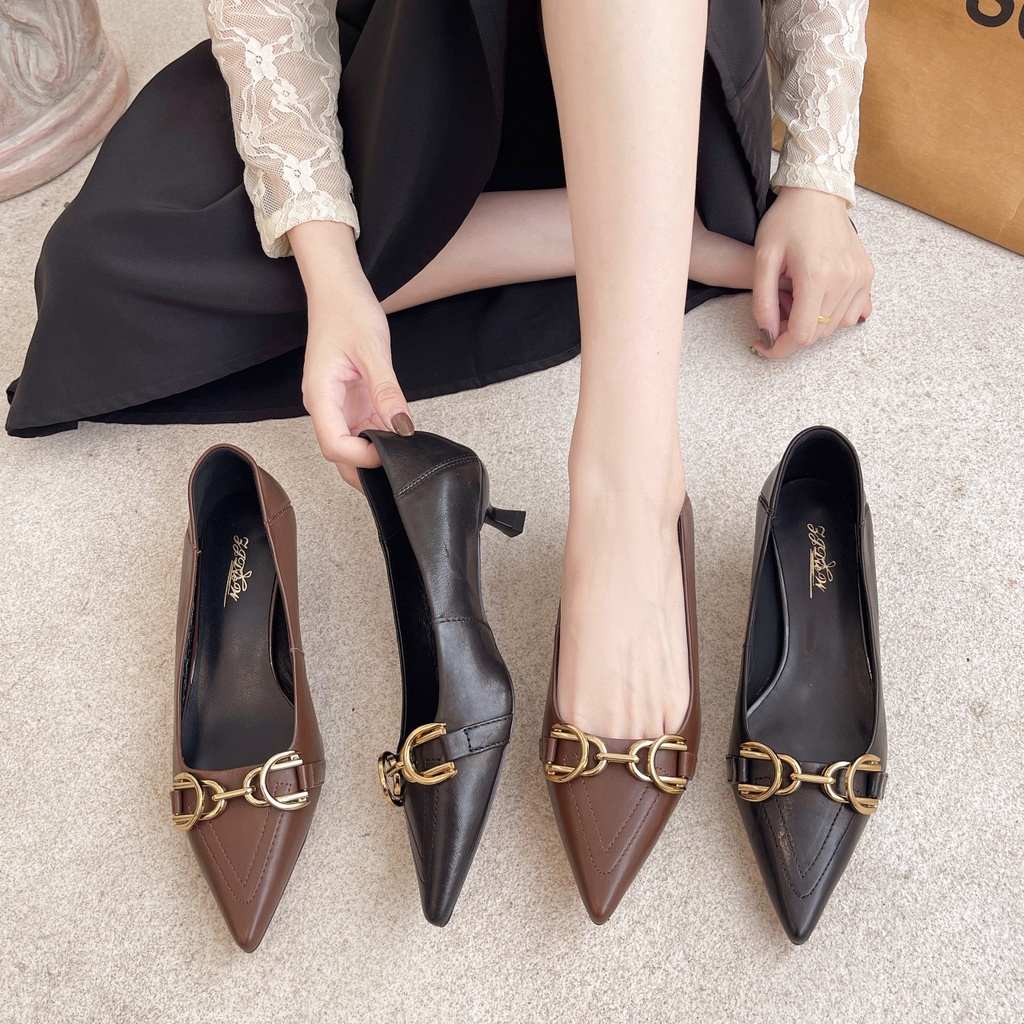 Giày Cao Gót Mũi Nhọn Phong Cách Retro Mới Cho Nữ