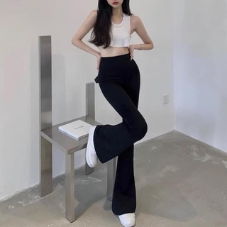 Quần ống loe cạp cao nữ dài có size có dây eo đen quần legging nữ ống loe ôm lưng chun thun vải co giãn học sinh công sở