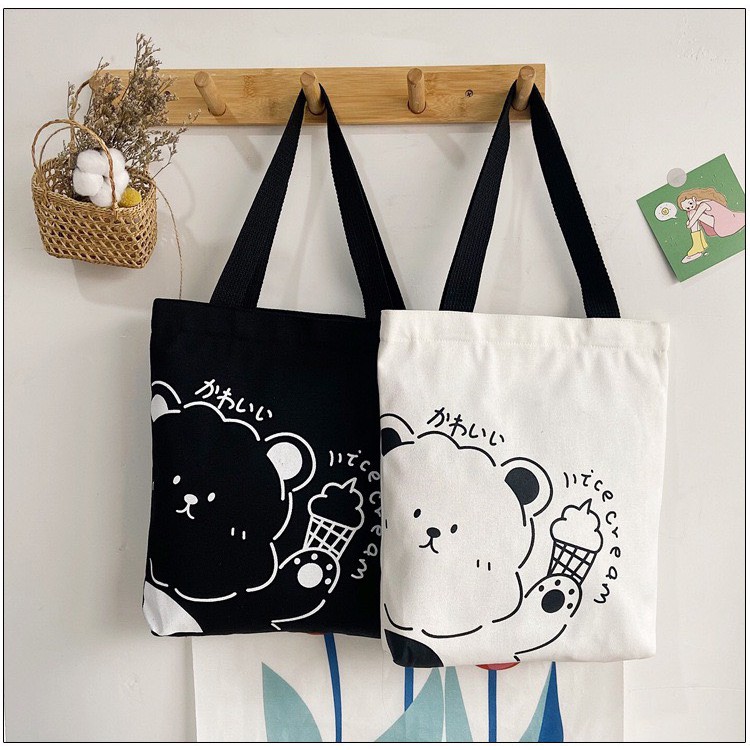 Túi Tote vải canvas hot trend hình Gấu siêu xinh T2GDT