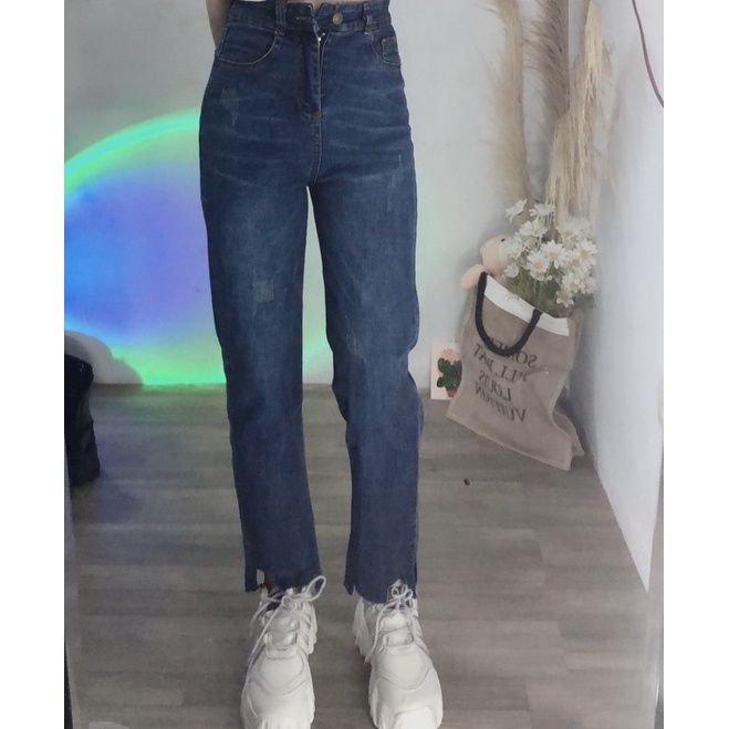 Quần bò baggy rách gấu co dãnDAQUY20quần JEANS rách gấu co dãn ống đứng