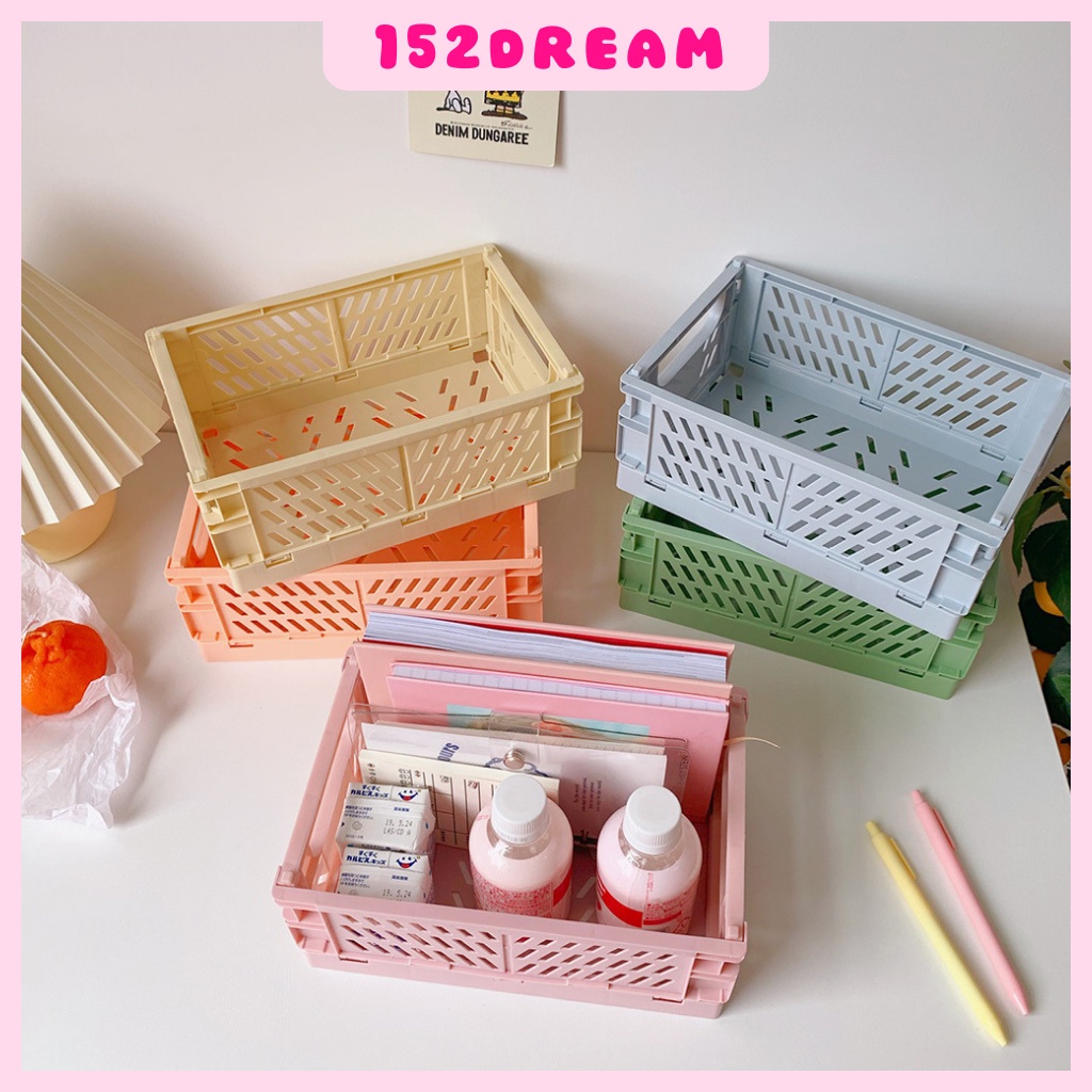 Giỏ nhựa rổ nhựa mini gấp gọn màu pastel hàn quốc xinh xắn tiện lợi