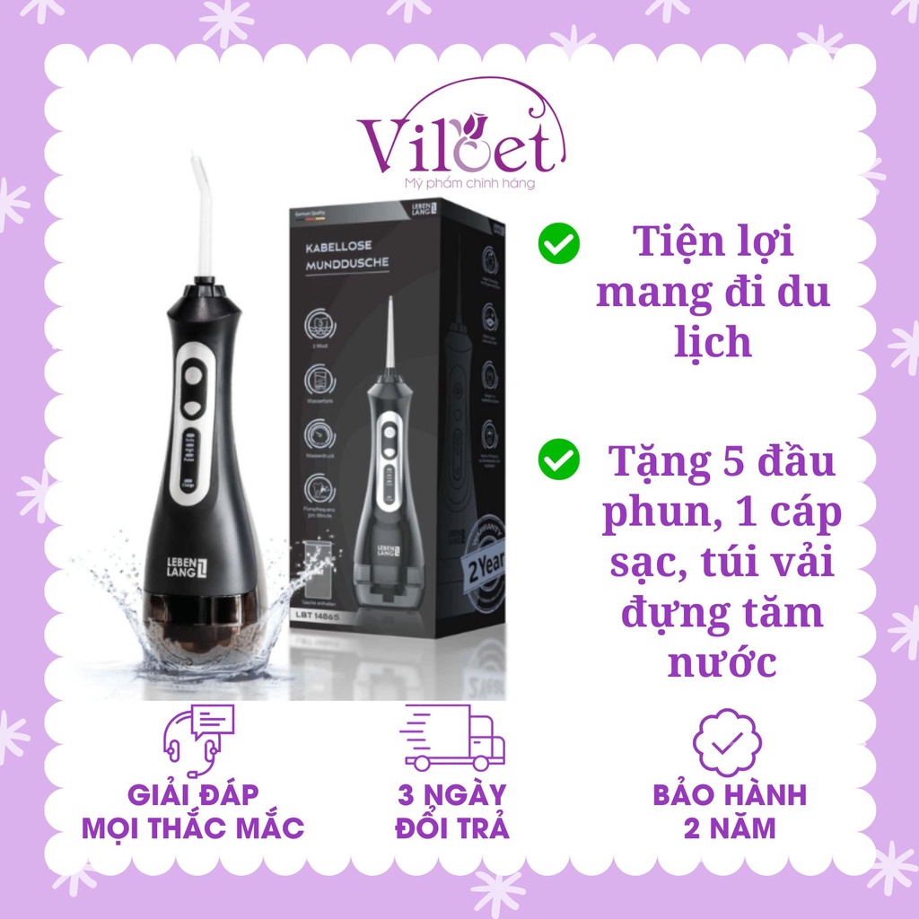Tăm nước cầm tay Lebenlang LBT1486S model 2022, 3 chế độ, 5 đầu tăm thay thế - Shop Viloet