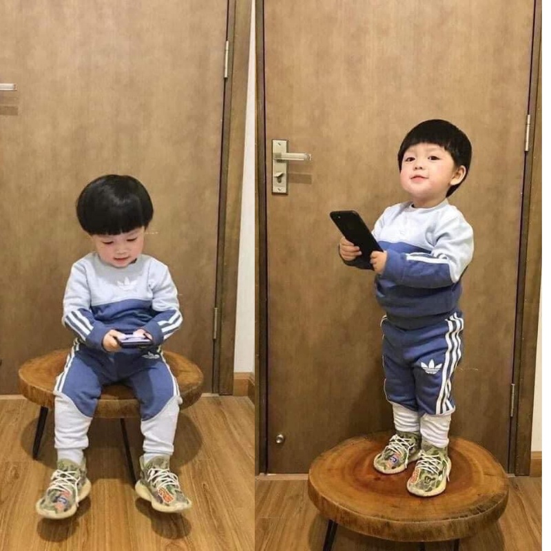 Bộ thể thao thu đông DAS KID dày dặn  ghi phối xanh da cá chéo cho bé gái và bé trai Jimado