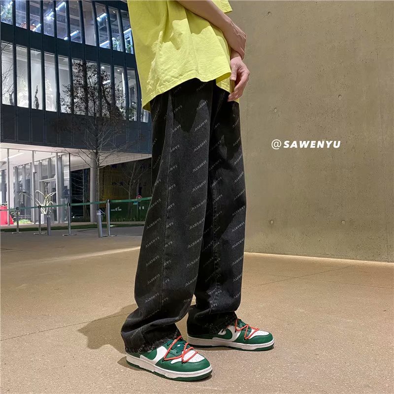 Quần jean ống rộng size lớn phong cách âu mỹ cho nam nữ Hip-Hop Printed Loose Jeans