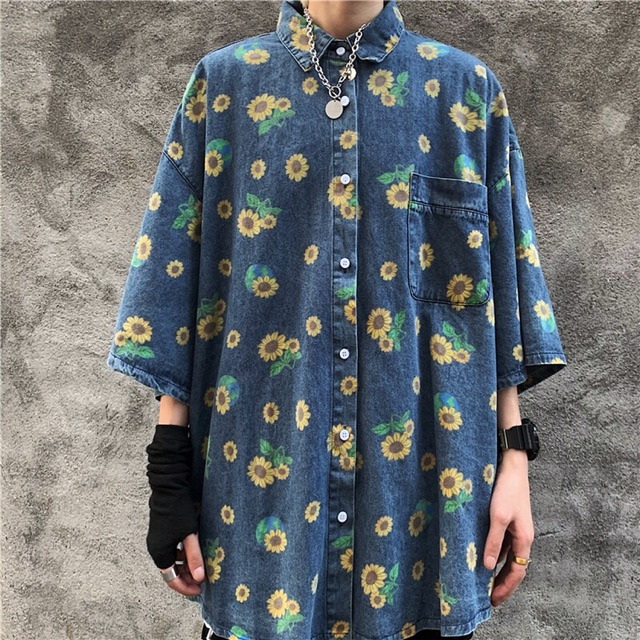 HÀNG HOT -Áo sơ mi denim hoa cúc phong cách cực chất