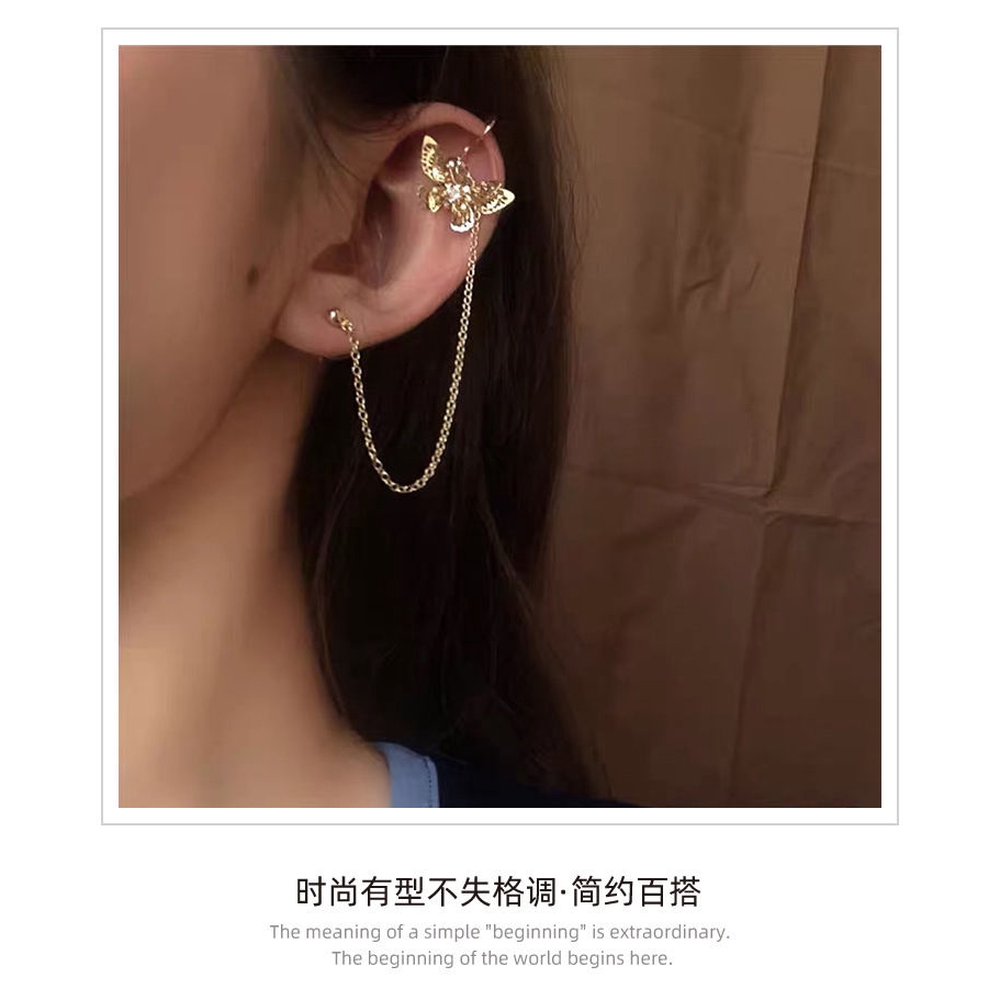 Bông Tai Mạ Bạc 22461 S925 Hai Lớp Hình Bướm Ba Chiều Phong Cách Nhật Hàn