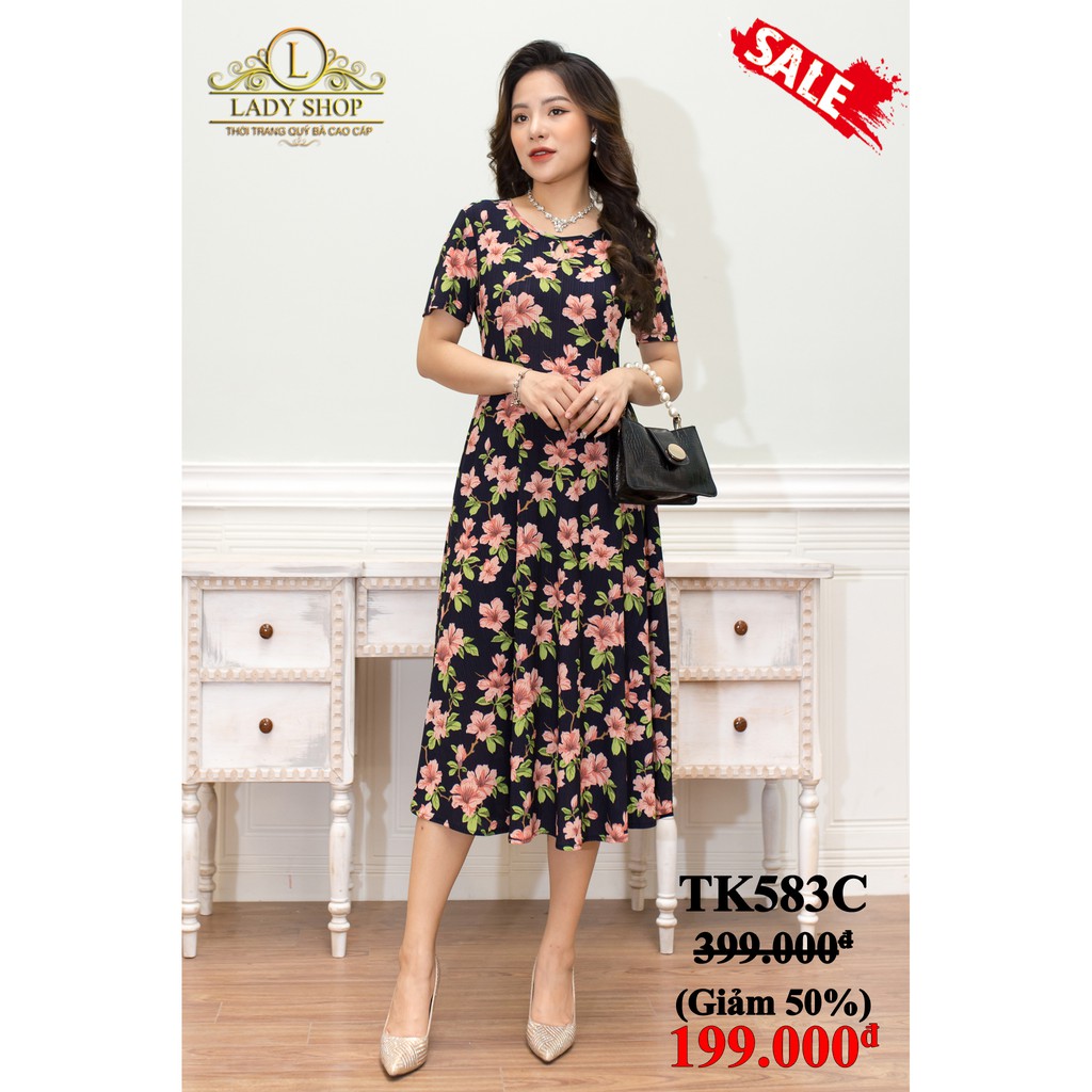 Đầm xòe thời trang cao cấp Ladyshop - Đầm xòe thun tăm cổ giọt lệ TK583