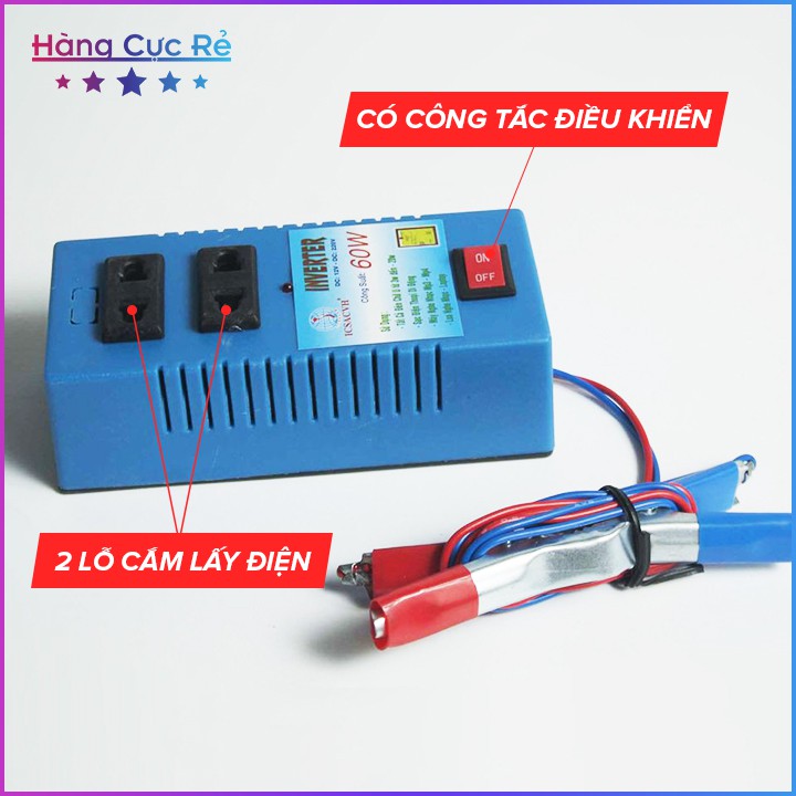 Thiết bị biến điện 12v ra 220v công suất 60W + Tặng vít thử điện ⚡Frreeship⚡ Shop Hàng Cực Rẻ