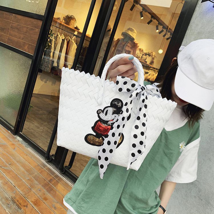 ✇☂✜Túi Xách Đan Cói Thiết Kế Hình Mickey Đơn Giản Thời Trang Đi Biển Xinh Xắn