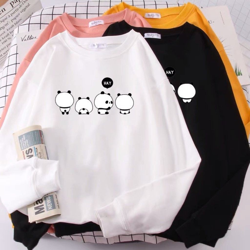 ÁO SWEATER NỈ UNISEX IN BỐN CON GẤU TRÚC SIÊU DỄ THƯƠNG ÁO NỈ TAY DÀI KHÔNG NÓN FORM NAM NỮ