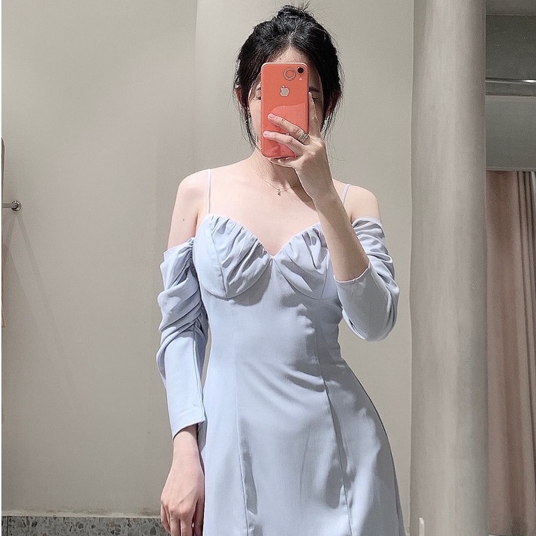 RECHIC Đầm ngắn Arin hai dây kiểu trễ vai nhún ngực xinh xắn gợi cảm dạo phố đi chơi đi tiệc | BigBuy360 - bigbuy360.vn