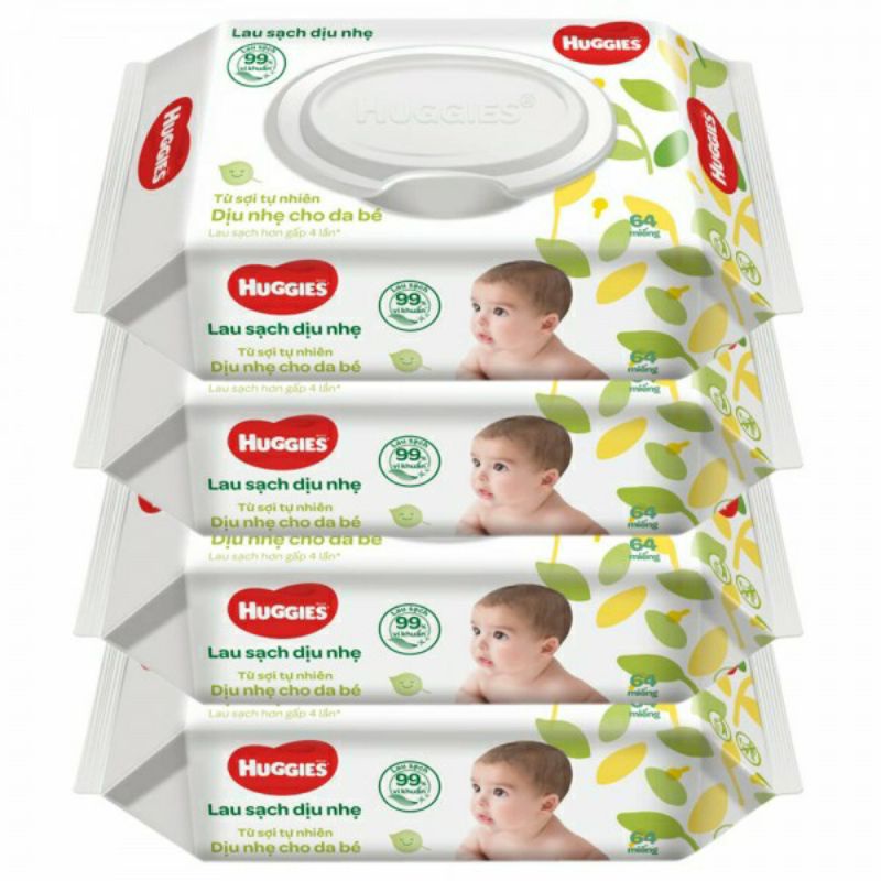 ( XẢ HÀNG ) COMBO 6 GÓI KHĂN GIẤY ƯỚT HUGGIES KHÔNG MÙI 64 TỜ ( Ngày sản xuất : 20/5/2021)